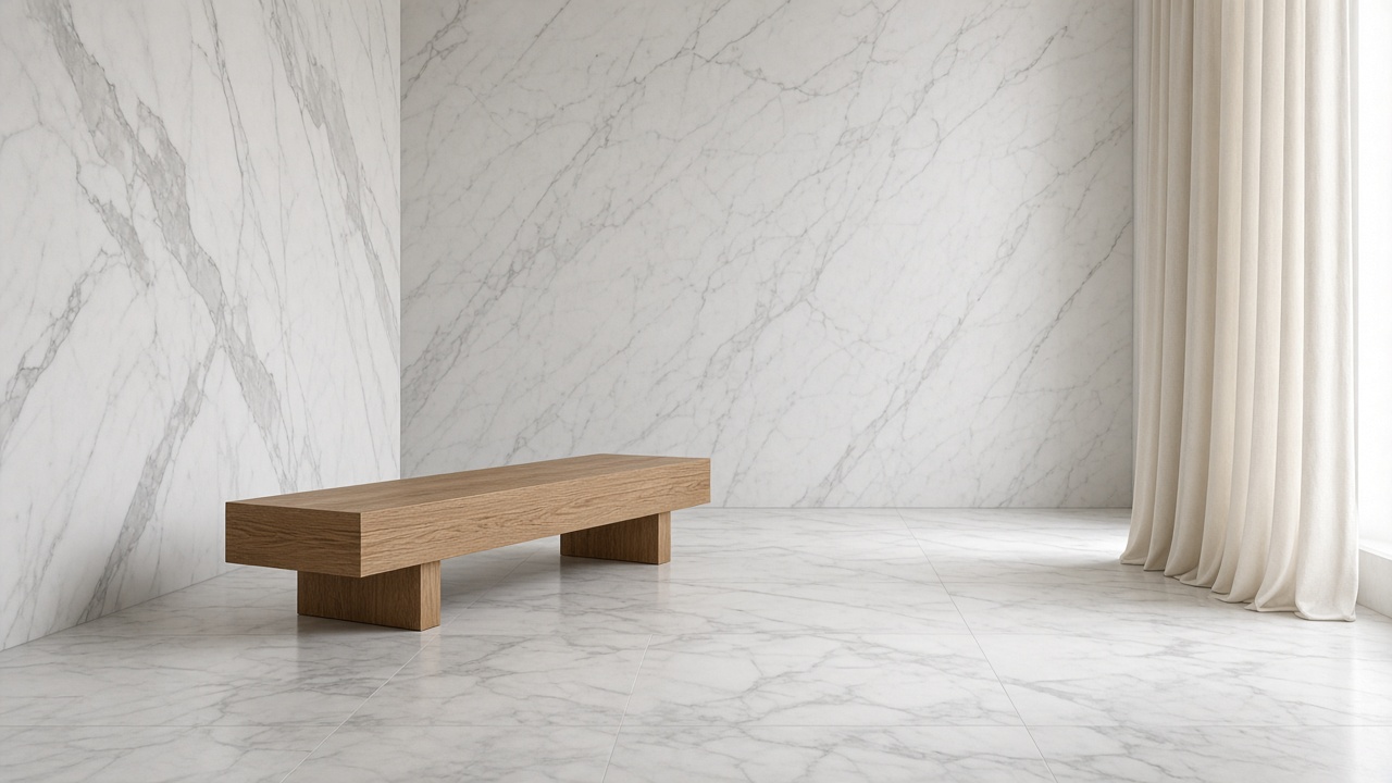 A room of honed pale marble