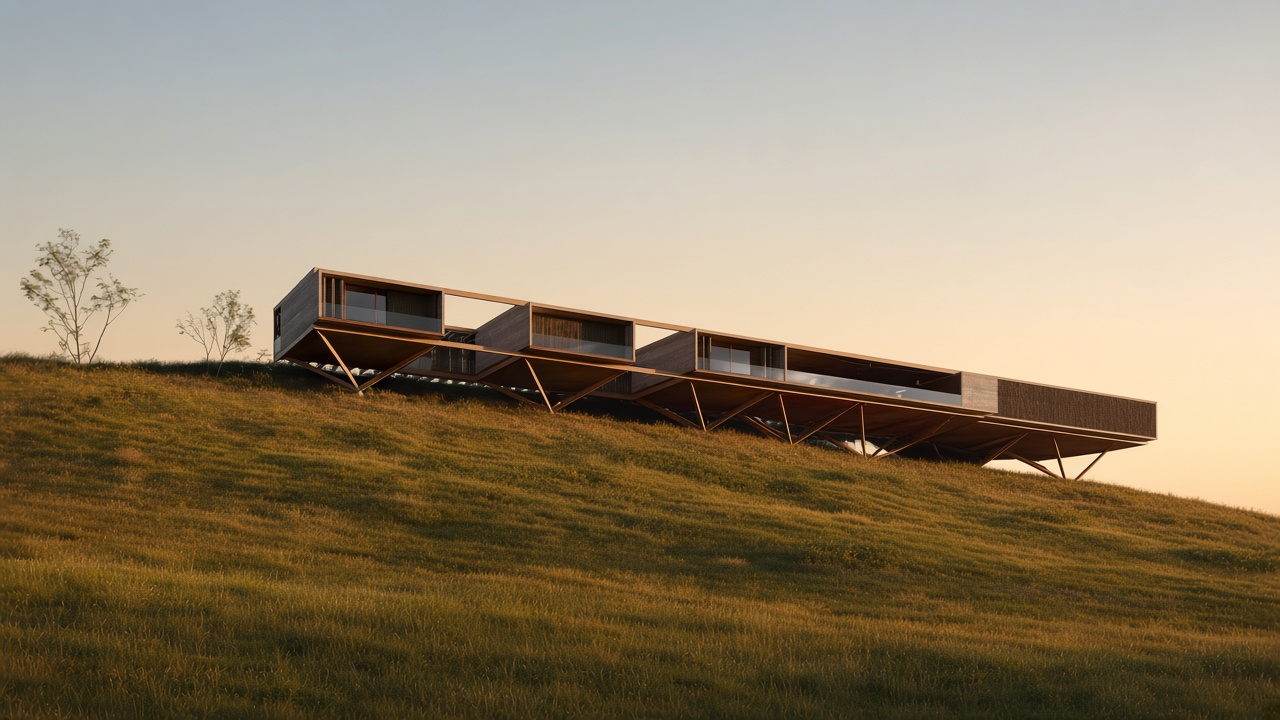 Ridge House, a long glass volume on a hillside