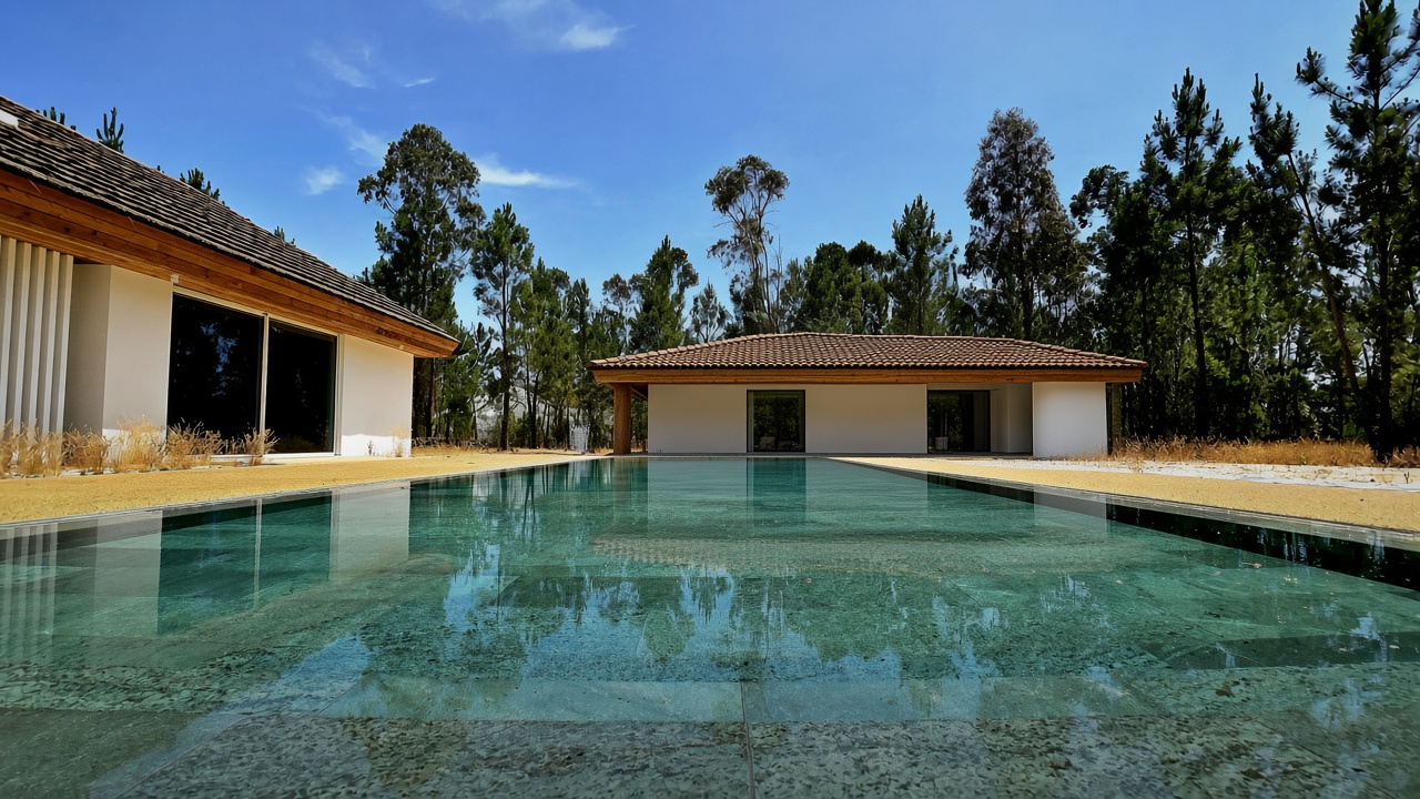 Court House, a pavilion and a still garden pool